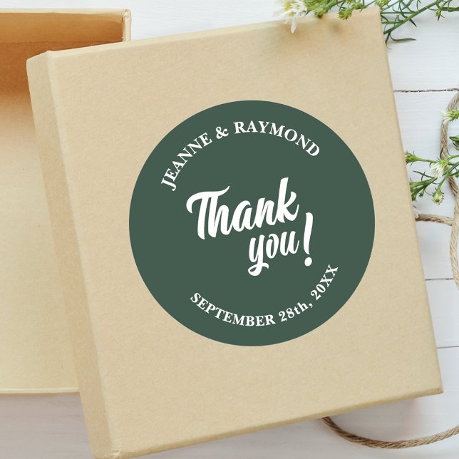 Elegant Custom Sage Green Thank You Wedding Favour Classic Round Sticker (Creator Uploaded)