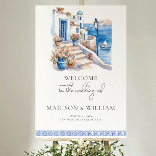 Elegant Custom Santorini Greece Wedding Welcome Poster