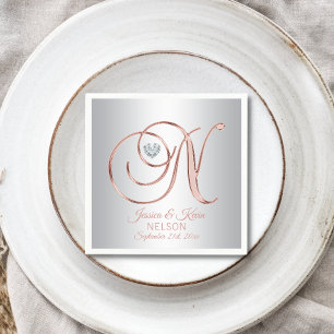 Elegant Custom Silver Grey Rose Gold Wedding Napkin