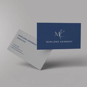 Elegant Custom Silver Monogram Navy Blue Business Business Card