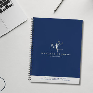Elegant Custom Silver Monogram Navy Blue  Notebook