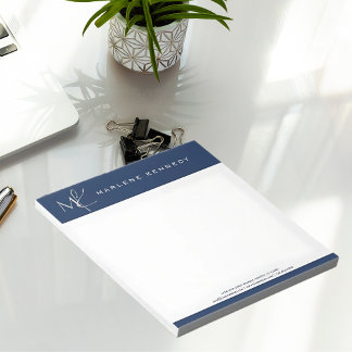 Elegant Custom Silver Monogram Navy Blue Notepad