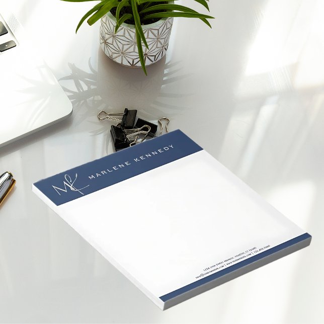 Elegant Custom Silver Monogram Navy Blue Notepad (Creator Uploaded)