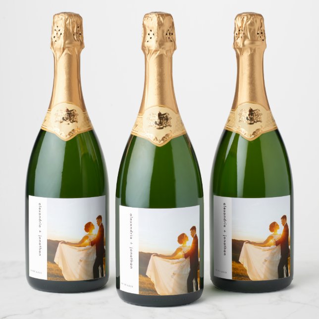 Elegant Custom Sparkling Wine Wedding Photo Label (Bottles)