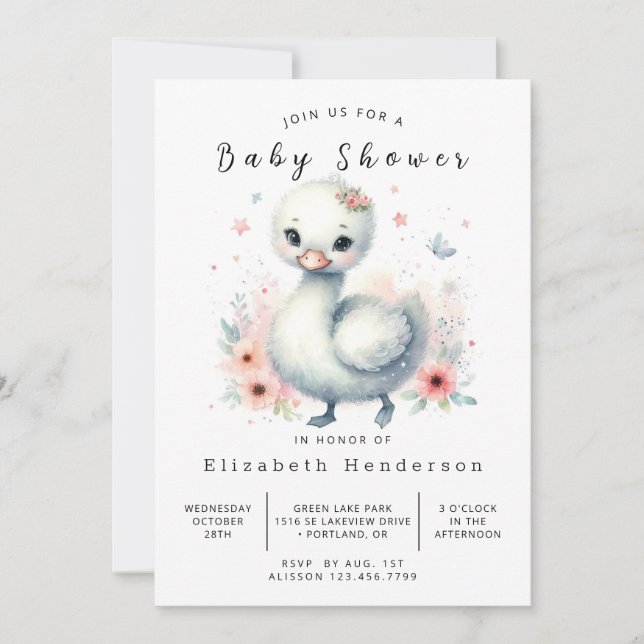 Elegant Custom Swan Baby Shower Invitation (Front)