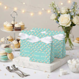 Elegant Custom Teal and Pearl Polka Dot Favour Box