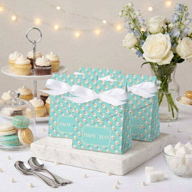 Elegant Custom Teal and Pearl Polka Dot Favour Box (Creator Uploaded)