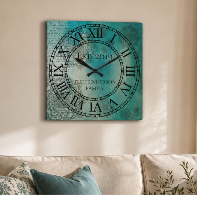 Elegant Custom Teal Blue Mandela Square Wall Clock (Creator Uploaded)