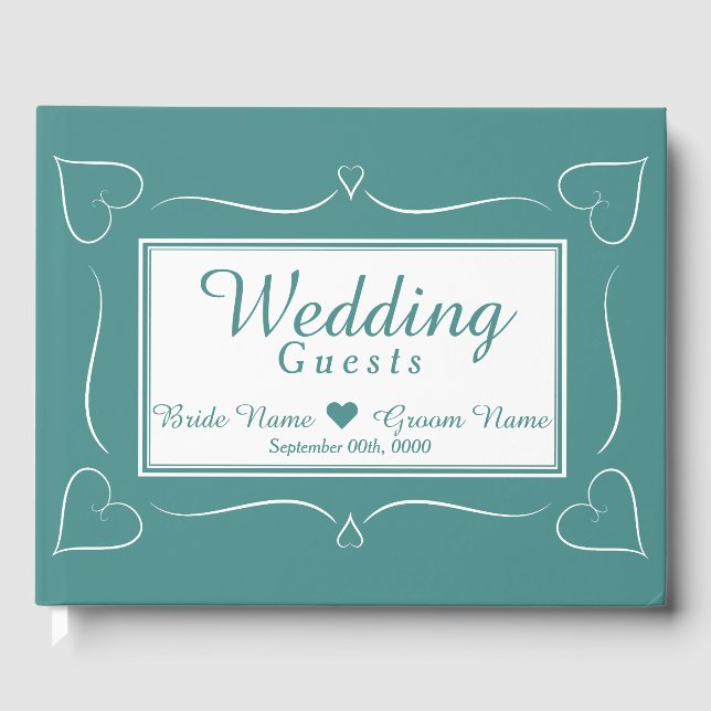 Elegant Custom Teal Wedding Heart Guestbook (Front)