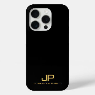 Elegant Custom Template Monogram Black And Gold iPhone 15 Pro Case