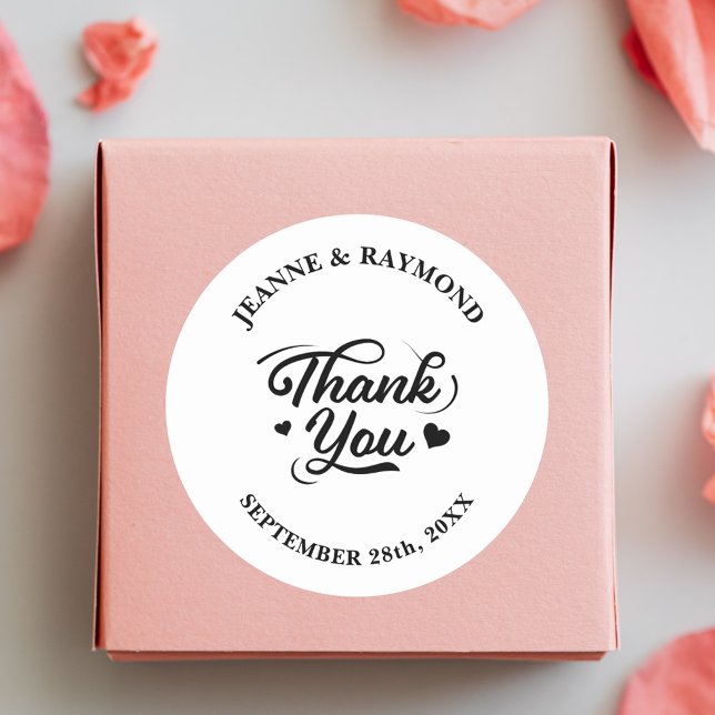 Elegant Custom Thank You Love Wedding Favour Classic Round Sticker (Creator Uploaded)