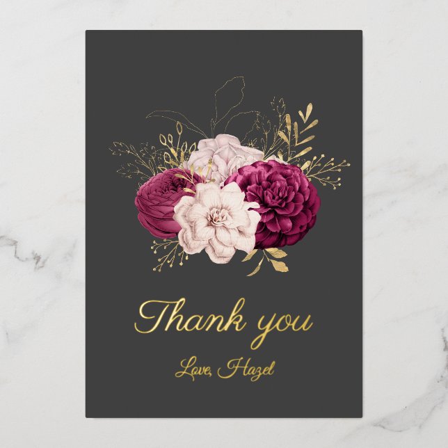 Elegant custom "Thank you" vintage rose foil gold (Front)