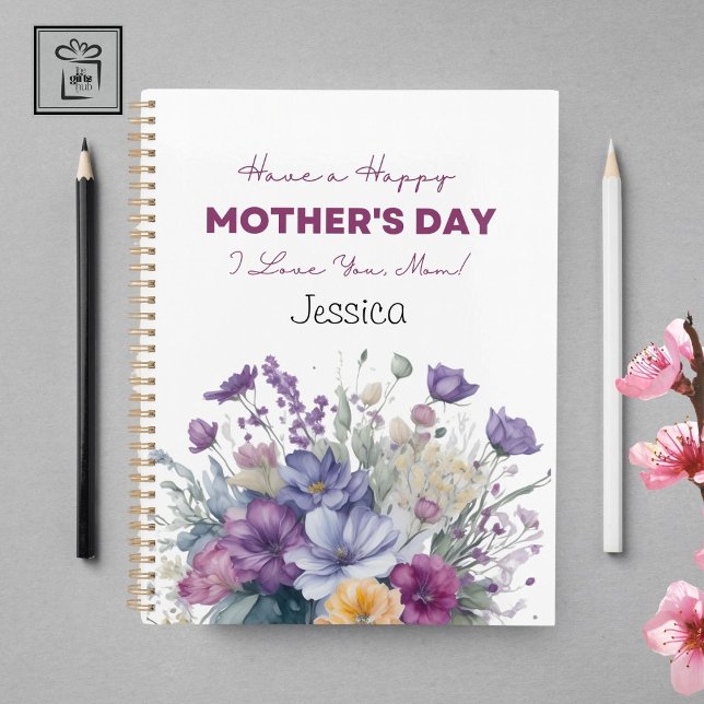 Elegant Custom Watercolor Wildflowers Planner (Have a Happy Mother's Day, I love you, Mom)