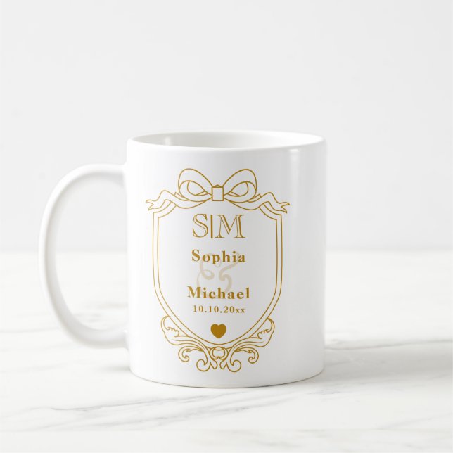 Elegant Custom Wedding Gold Initials Monogram Coffee Mug (Left)