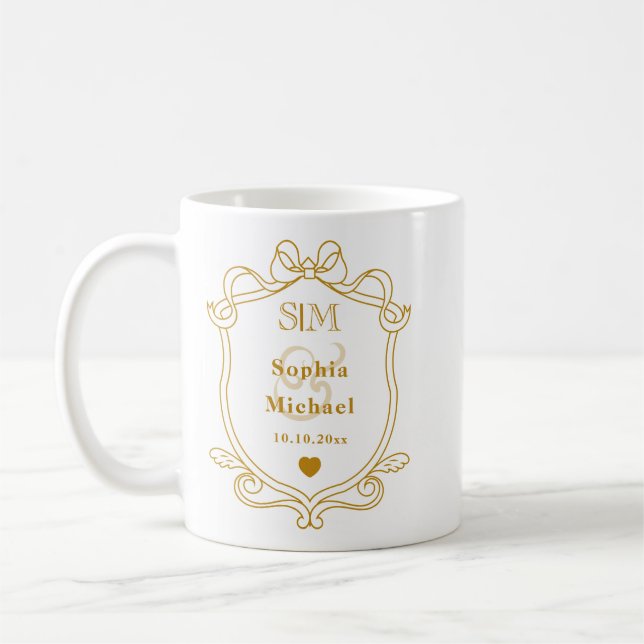 Elegant Custom Wedding Gold Initials Monogram Coffee Mug (Left)