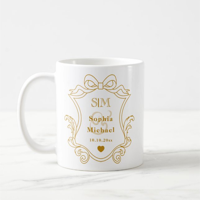 Elegant Custom Wedding Gold Initials Monogram Coffee Mug (Left)