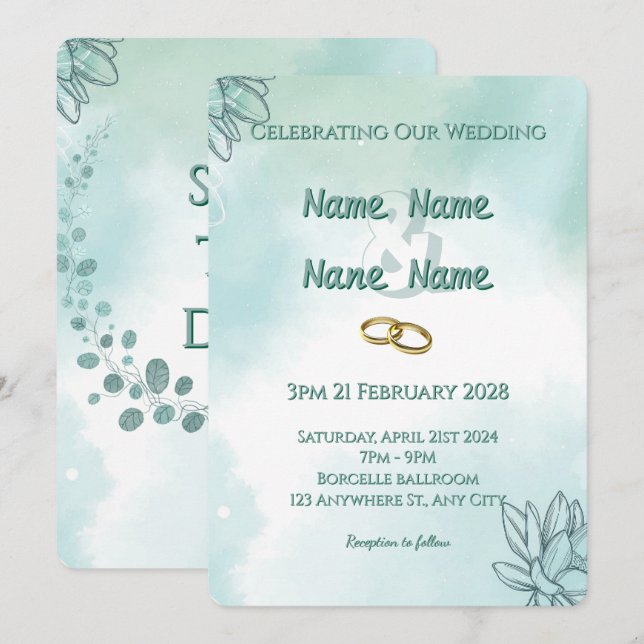 Elegant Custom Wedding Invitation 3 (Front/Back)