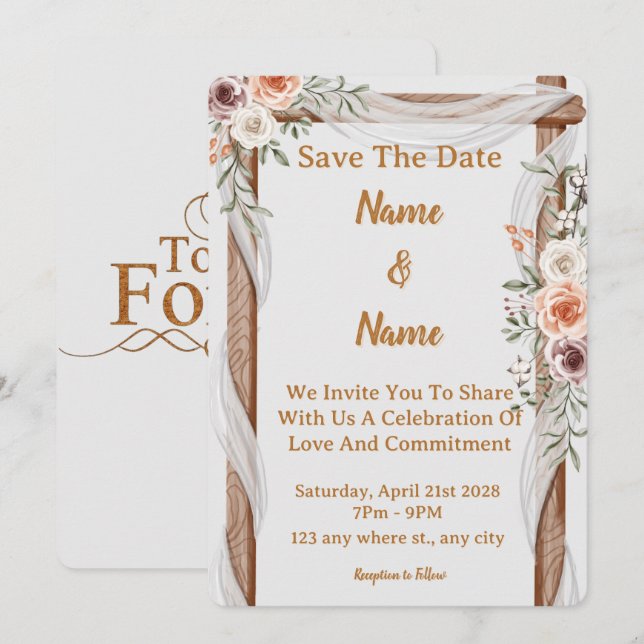Elegant Custom Wedding Invitation 8 (Front/Back)