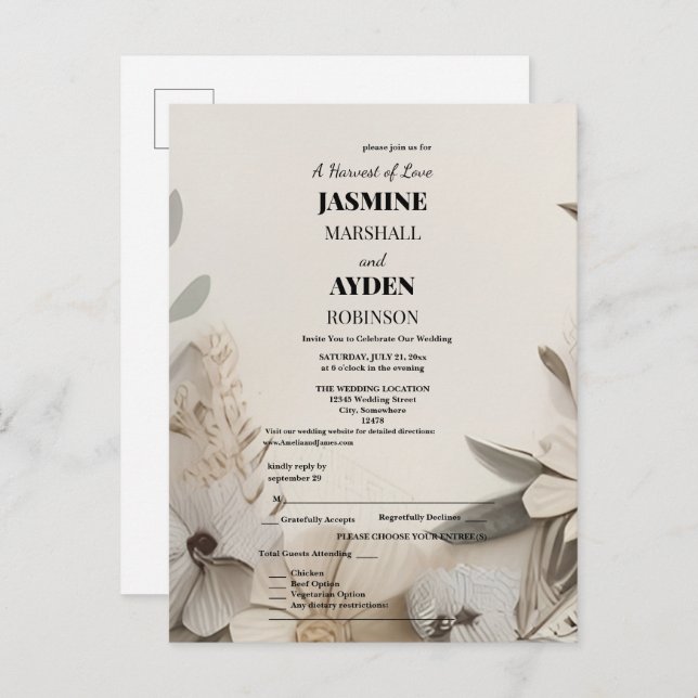Elegant Custom Wedding Invitations  (Front/Back)