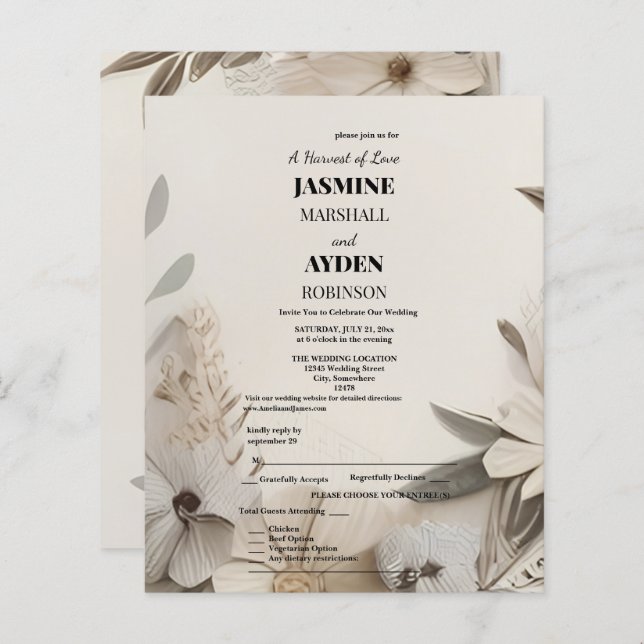 Elegant Custom Wedding Invitations  (Front/Back)