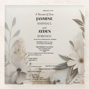 Elegant Custom Wedding Invitations Glass Coaster