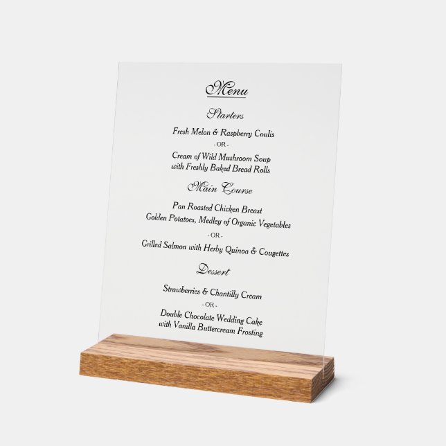Elegant Custom Wedding Menu  Acrylic Sign (Angle)