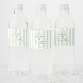 Elegant Custom Wedding Party Decor Text Green Water Bottle Label