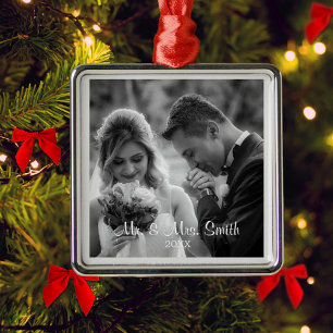 Elegant custom wedding photo gift metal ornament