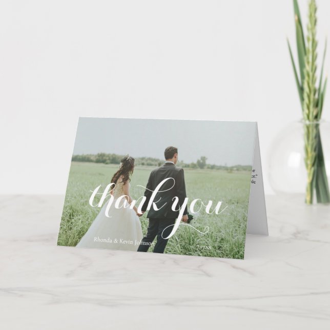 Elegant Custom Wedding Photo Thank You Card (Front)