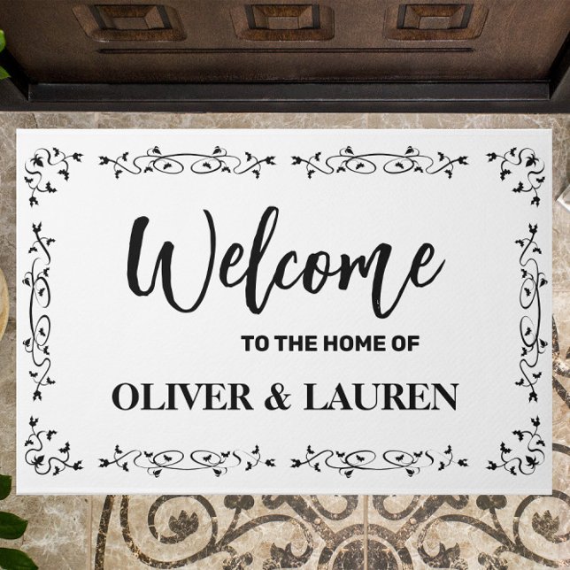 Elegant Custom Welcome To The Home Of | White Doormat (Creator Uploaded)