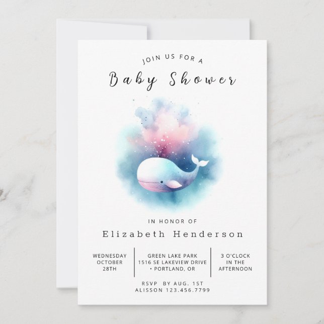 Elegant Custom Whale Baby Shower Invitation (Front)