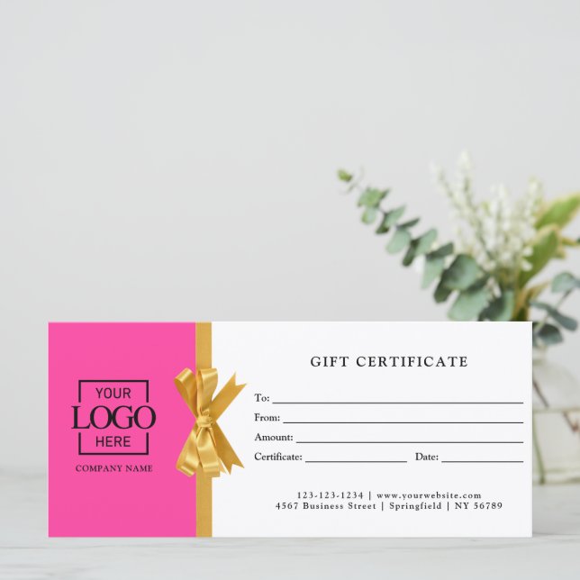 Elegant Custom White Business Gift Certificate (Standing Front)