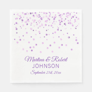 Elegant Custom White Purple Gold Confetti Wedding Napkin