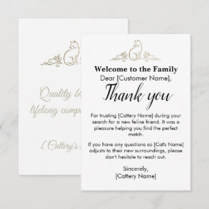 Elegant Customisable Cattery Cat Adoption Thank You Card