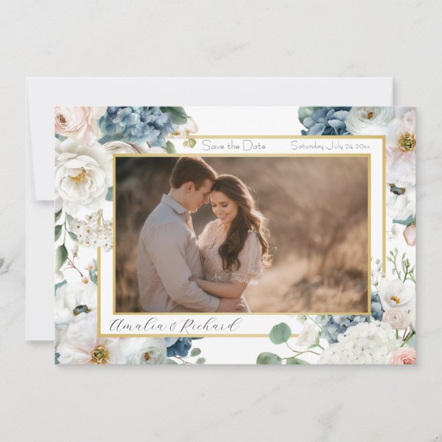 Elegant Customisable Floral Save the Date Card (Front)