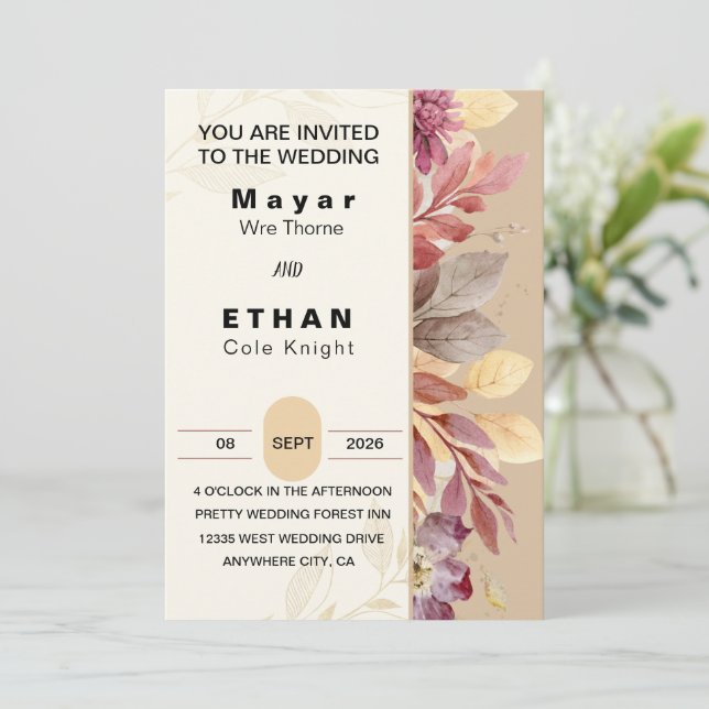 Elegant Customisable Floral Wedding Invite (Standing Front)
