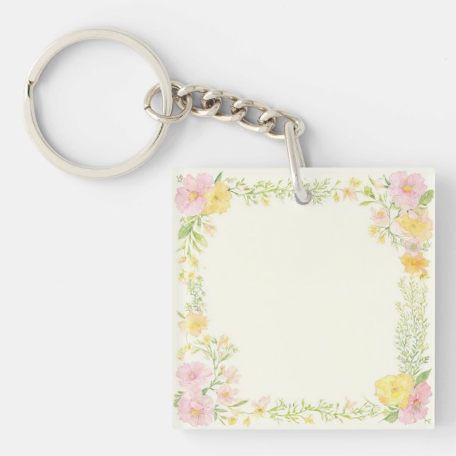 Elegant Customisable Keychain with Watercolor Flor (Front)