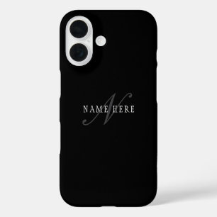 Elegant Customisable Monogram   Black Grey White iPhone 16 Case