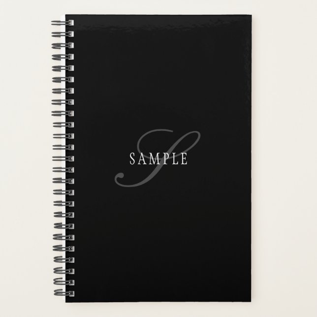 Elegant Customisable Monogram | Black Grey White Planner (Front)