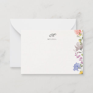 Elegant Customisable Name And Initial Wildflower Card