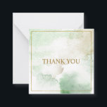 Elegant customisable pastel green "Thank you" Card<br><div class="desc">Elegant watercolor pastel green Paper Cards with simple gold-coloured Frame and customisable Template at the front for "Thank you" and Personal Message and Name Address at the back. Leave blank for a handwritten note. Great for weddings, company notes, thanksgiving messages to customers, clients, family, and friends. You can find more...</div>