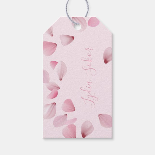 Elegant Customisable Pink Petal Gift Tags (Front)