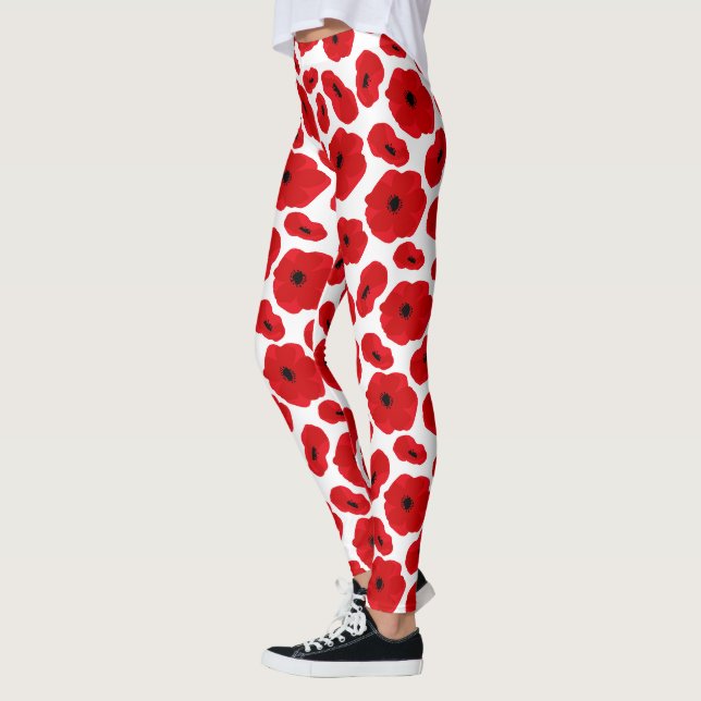 Elegant Customisable Poppy Flower Leggings (Left)