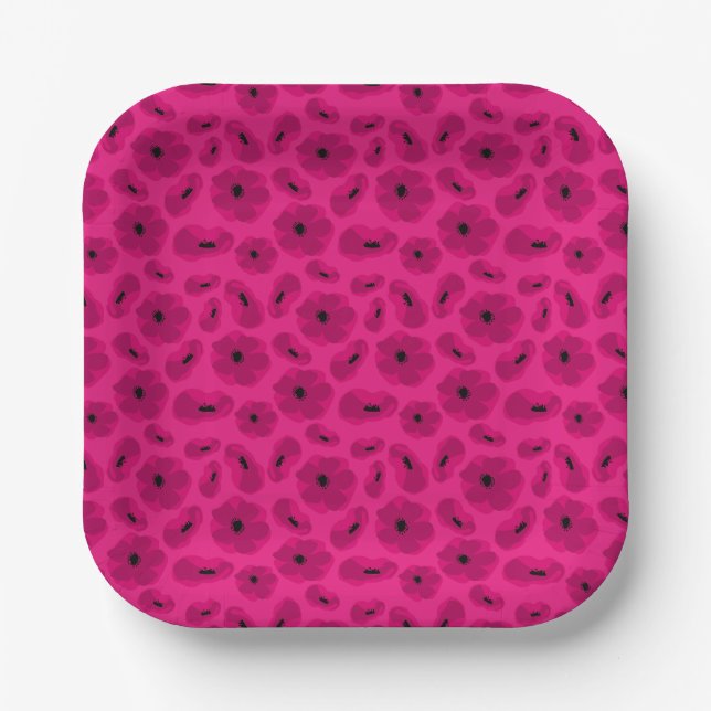 elegant customisable poppy flower  paper plate (Front)