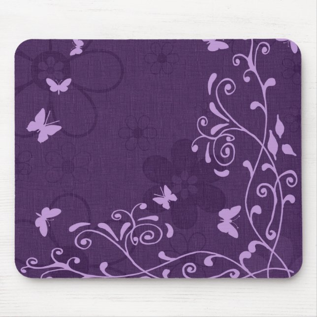 Elegant Customisable Purple Butterfly Mouse Pad (Front)