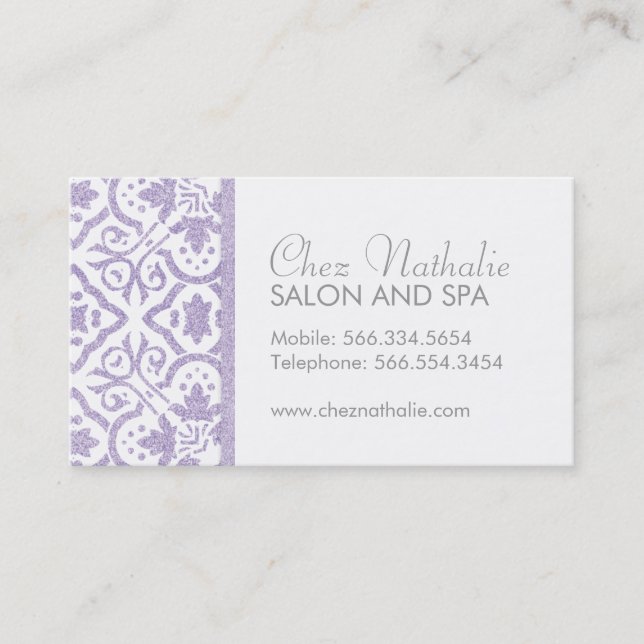 Elegant Customisable Purple Glitter Business Cards (Front)
