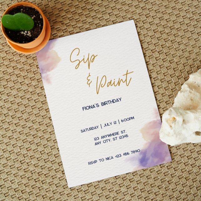 Elegant Customisable Sip and Paint Party Invitation (Creator Uploaded)