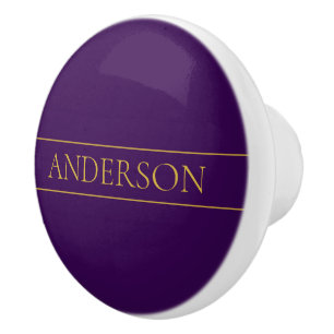 Elegant Customisable Text   Gold & Deep Purple Ceramic Knob