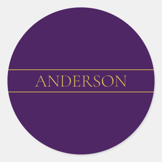 Elegant Customisable Text | Gold & Deep Purple Classic Round Sticker (Front)