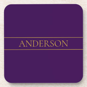 Elegant Customisable Text   Gold & Deep Purple Coaster